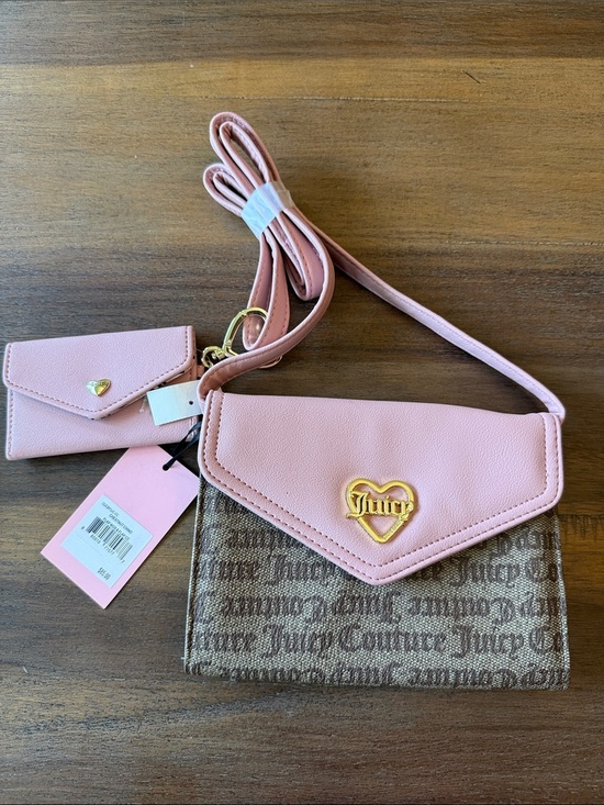 Juicy Couture Handbags - NWT - Juicy Couture Pink & Brown Monogram Crossbody Wallet